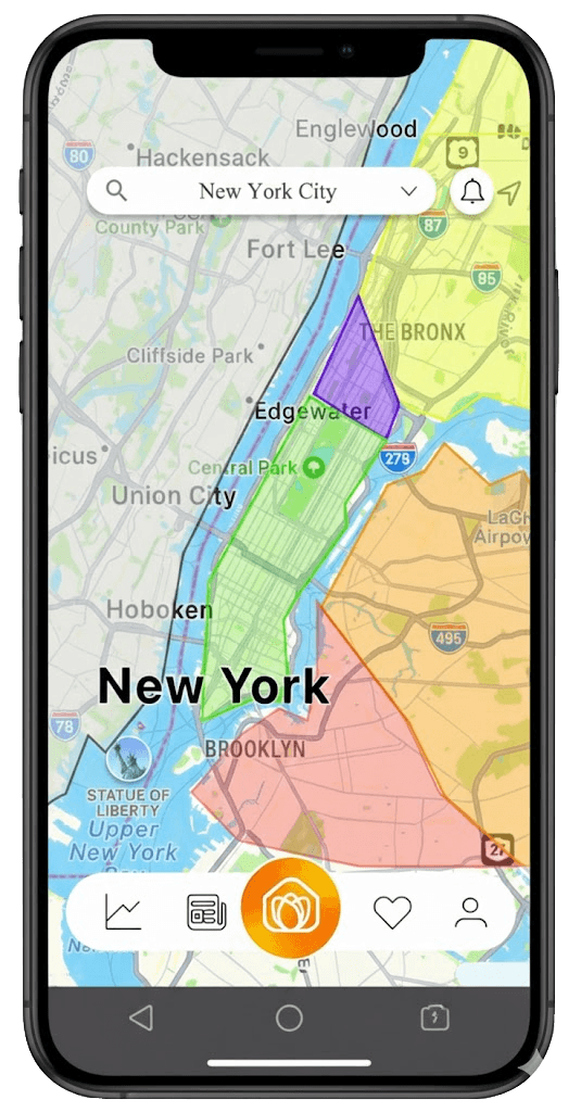 tulip. app showing New York City borough map