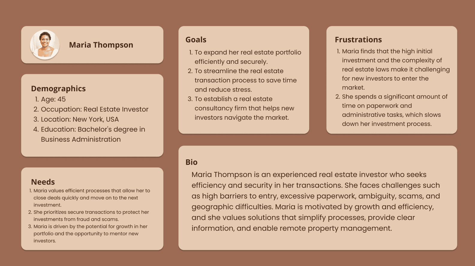 Persona: Maria Thompson - Real Estate Investor